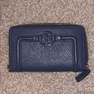 Tory Burch Mid Size Wallet ZIP Coin Leather Navy